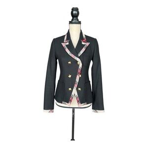 Black and Pink Blazer with Notched Lapel & Fitted Silhouette Double Breasted XS